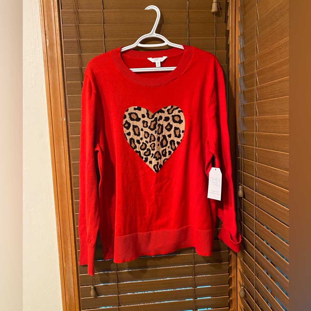 Red with Leppard Heart Sweater